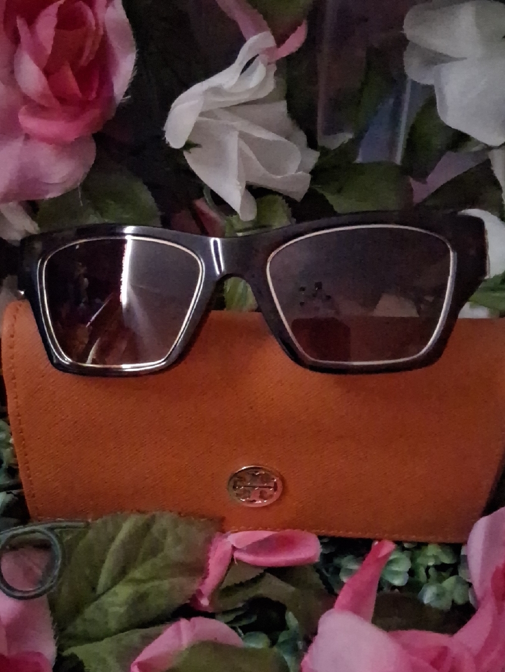 Tory Burch Tortoiseshell Sunglasses with Orange Case